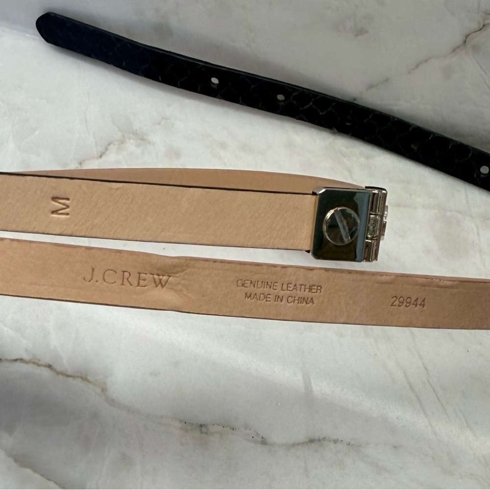 J CREW Mixed Black/Tan Genuine Leather Skinny Belt w/Gold Rivet Embellishments - Picture 4 of 4